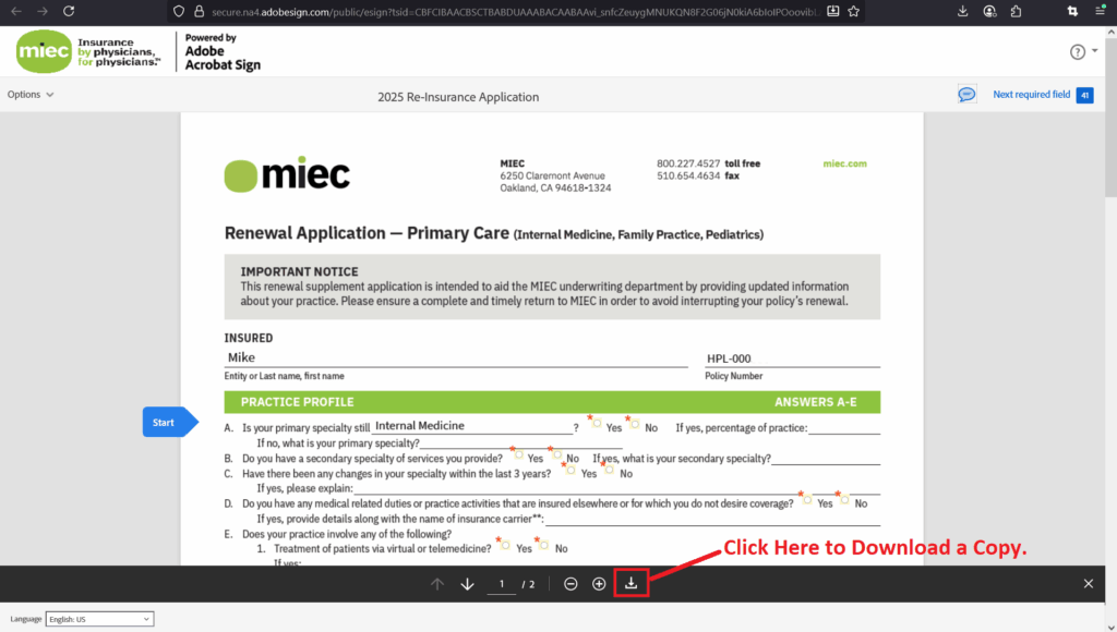 screen shot of application with download icon circled with text "click here to download a copy"