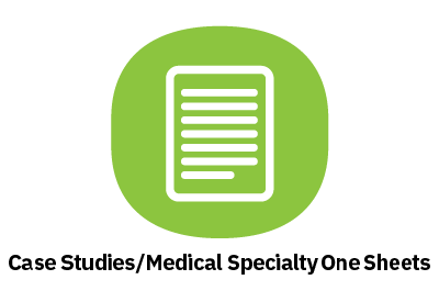 button icon link to case studies and medical specialty one sheets